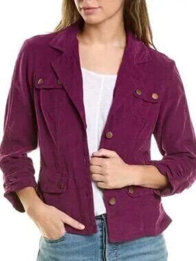 XCVI Corduroy Folksy Jacket Size S NWT Purple Ruched Lightweight Button Front